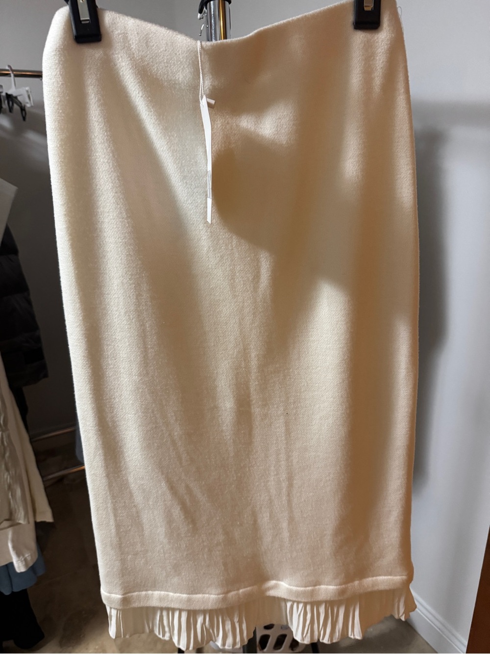 Zara Cream Knit Midi Skirt with Ruffle Hem M